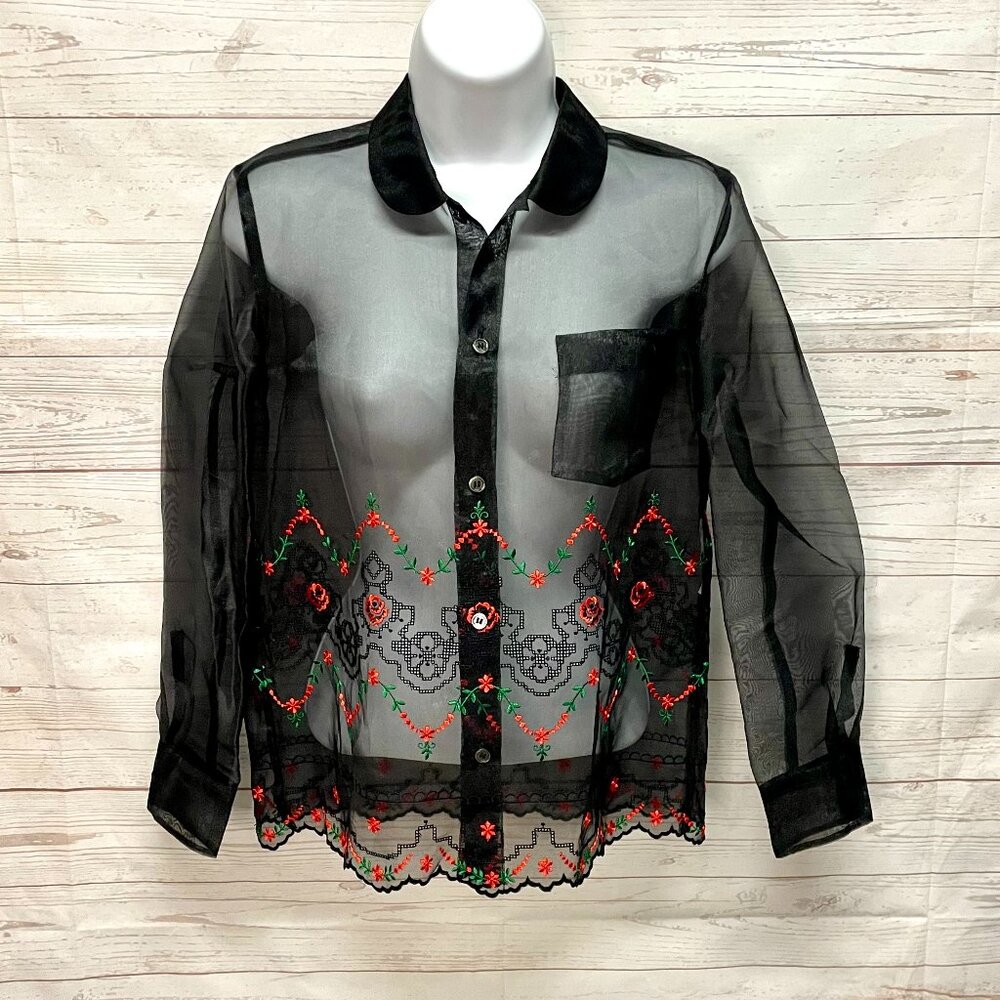 Comme des Garcons sheer floral embroidered blouse
